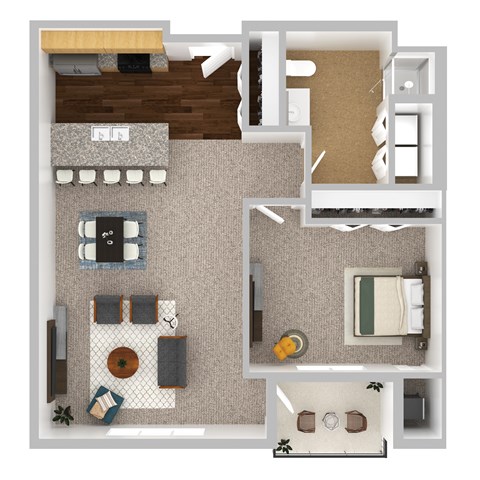 Floor plan for 1 bed, 1 bath, 800 sqft